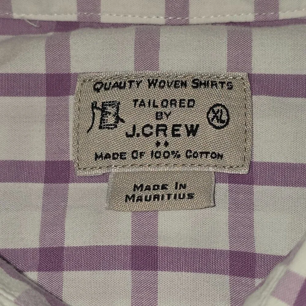 J. CREW MENS LONG SLEEVE BUTTON DOWN WHITE WITH PURPLE WINDOWPANE PRINT SIZE XL